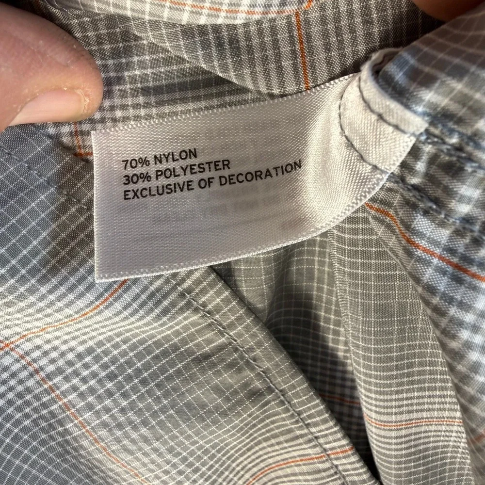 Duluth Trading Co Shirt Mens 2XL Grey Plaid Untucked Relaxed Fit Short Sleeve